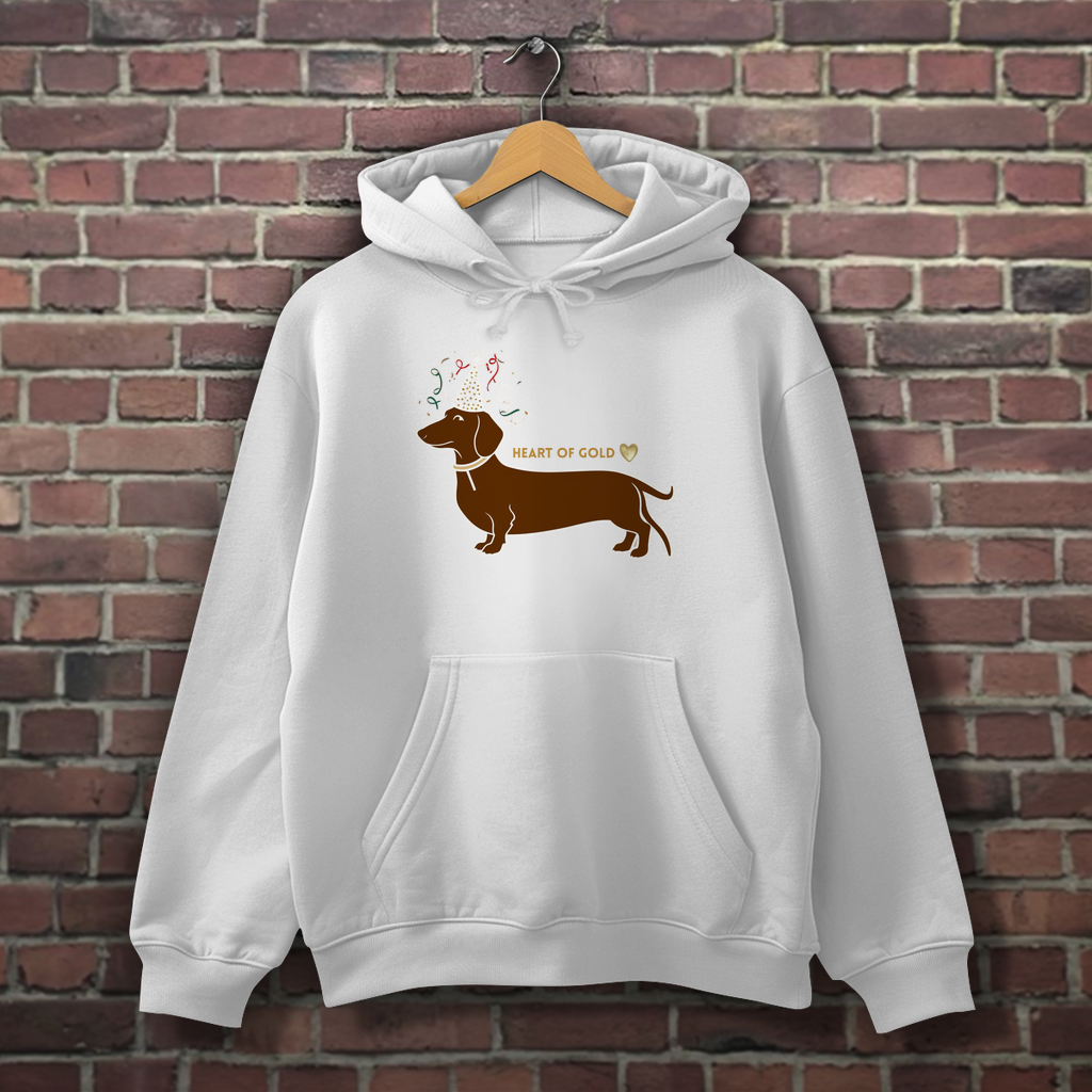 Stylish women's hoodie with dachshund print motif as a gift idea with heart