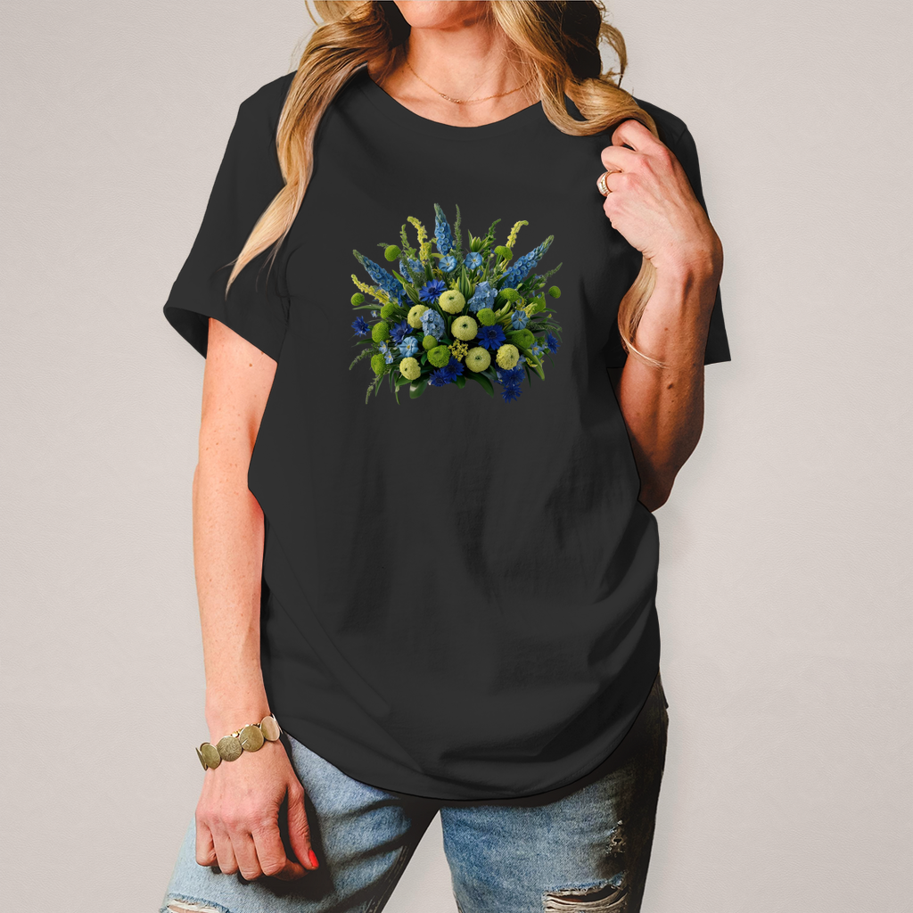 Camiseta de mujer con ramo de flores colorido