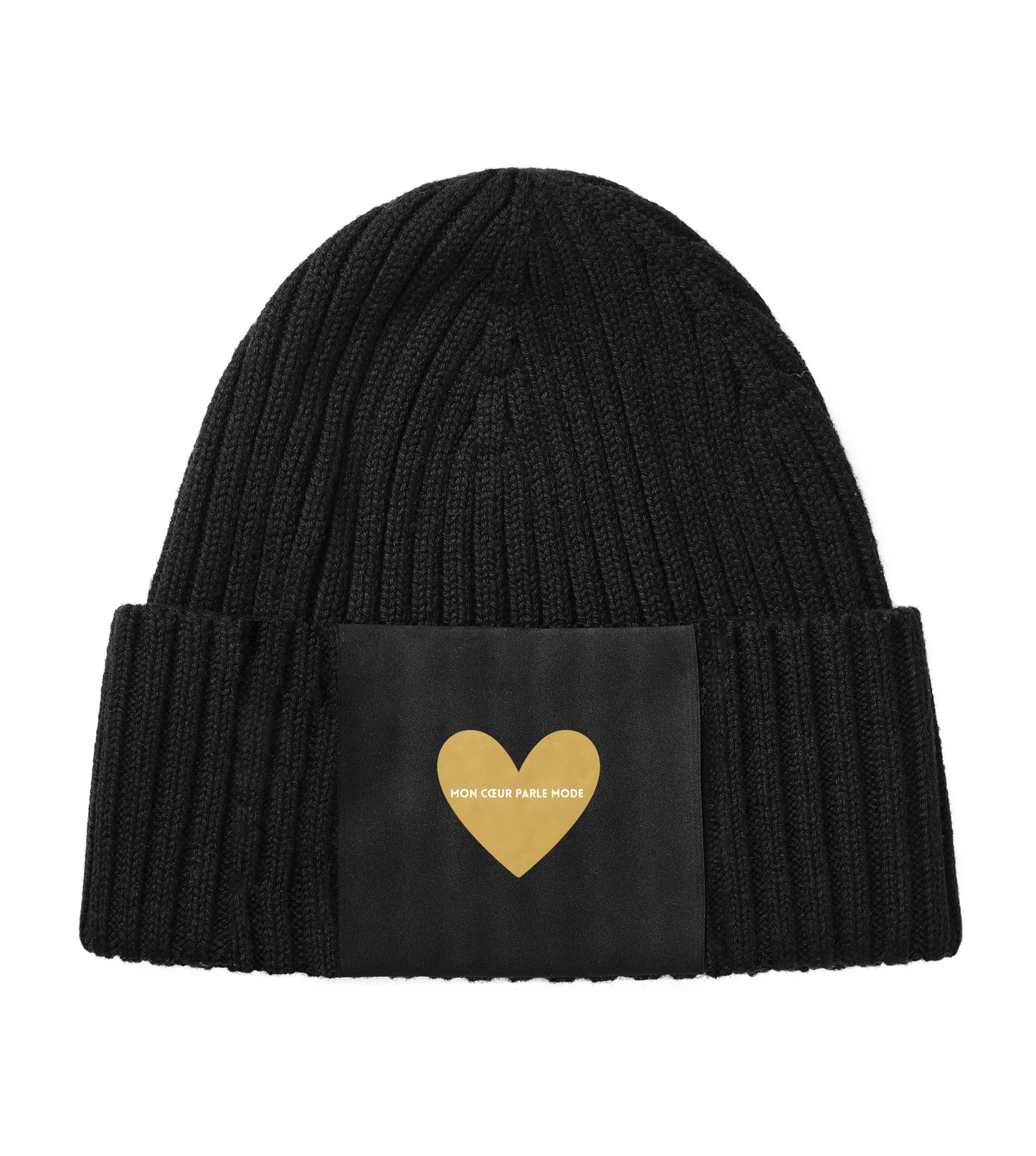 Beanie mit Herz Print und Spruch "Mon coeur parle mode"