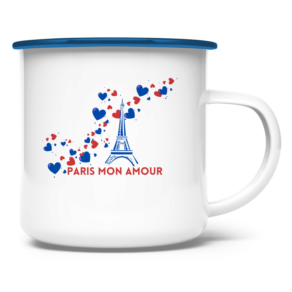 Cup with Francophile motif "paris mon amour" made of white enamel