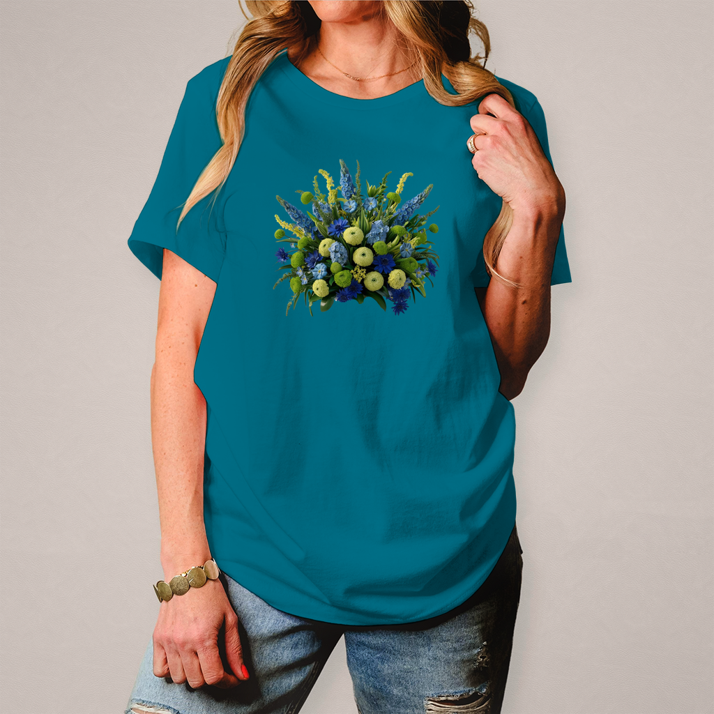 Camiseta de mujer con ramo de flores colorido