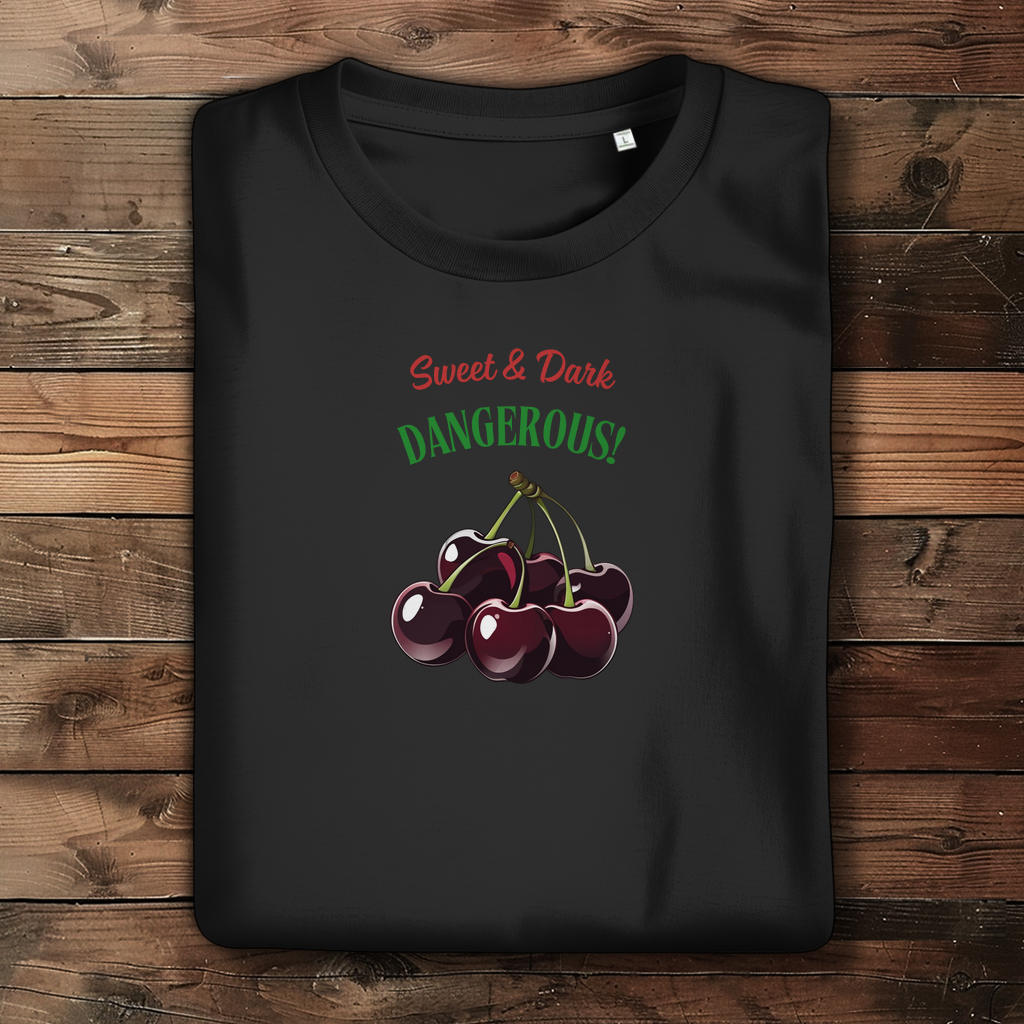 Damen T-Shirt mit Cherry Sweet&Dark Motiv in Bio Qualität