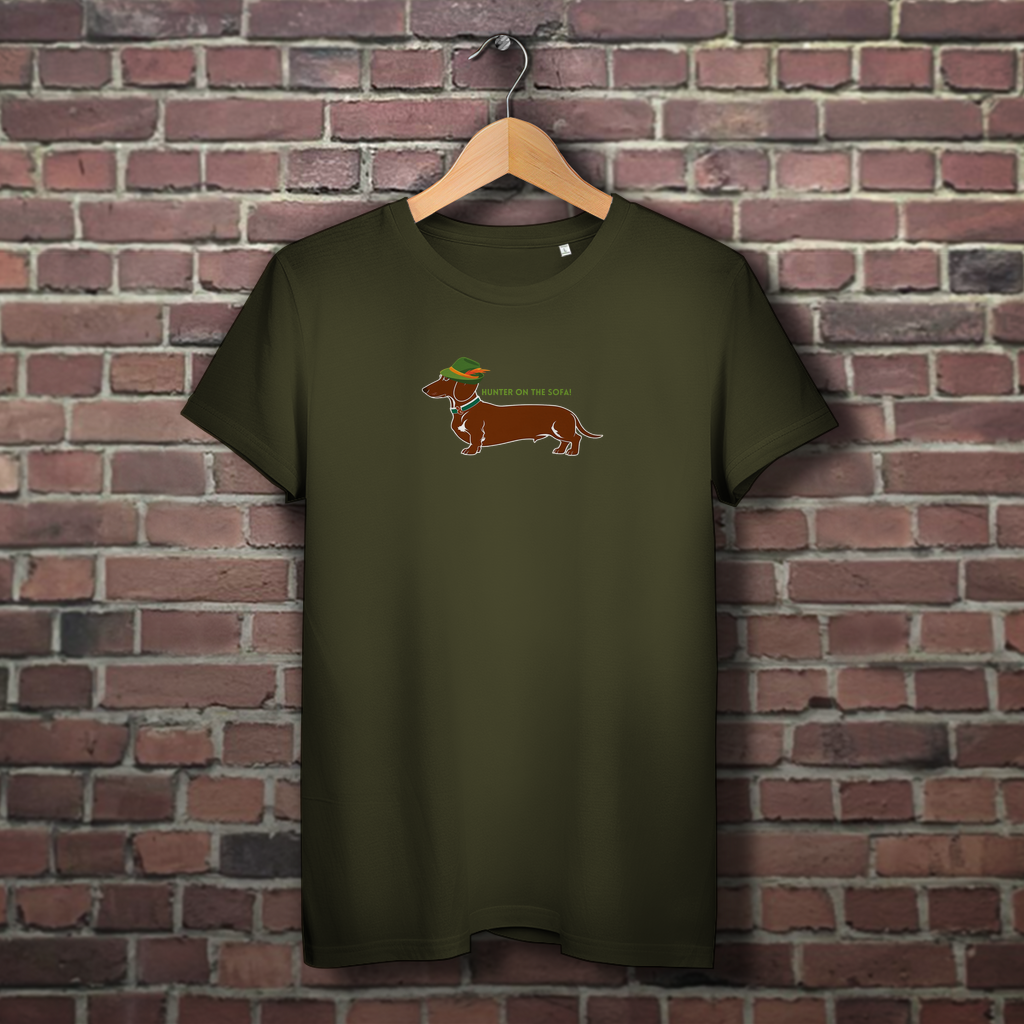 Damen Premium Bio T-Shirt mit Dackel Print khaki