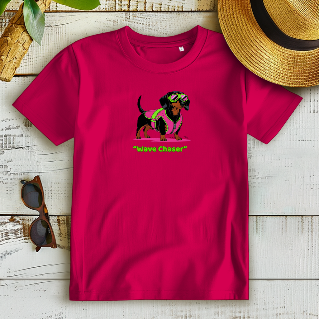 Damen Premium Dackel T-Shirt mit Hochsommer "Wave chaser" Print Motiv