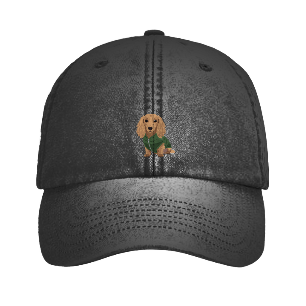 Vintage Cap mit Langhaar Dackel Print als Geschenk