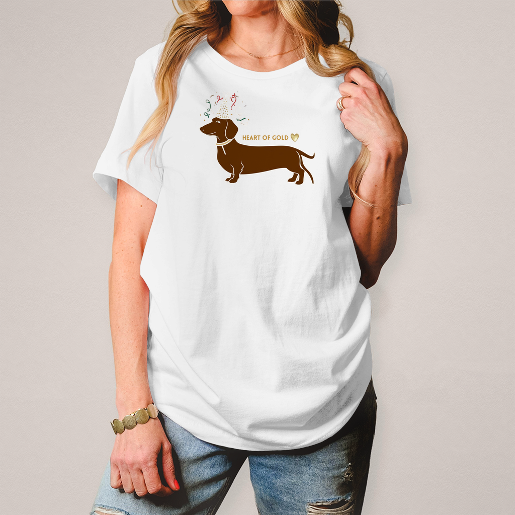 Damen T-Shirt mit Dackelprint weiss Vorderseite