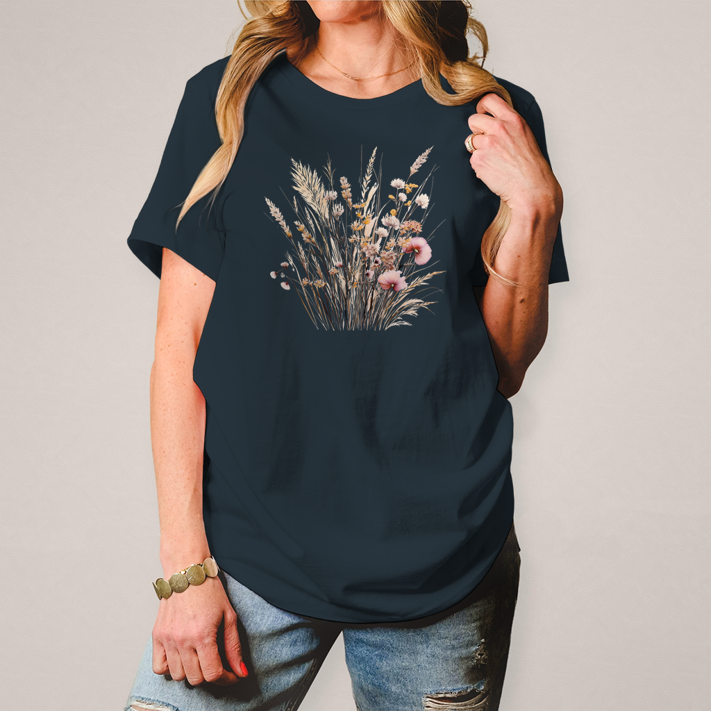 Damen T-Shirt mit Wild-Blumenwiese anthrazit