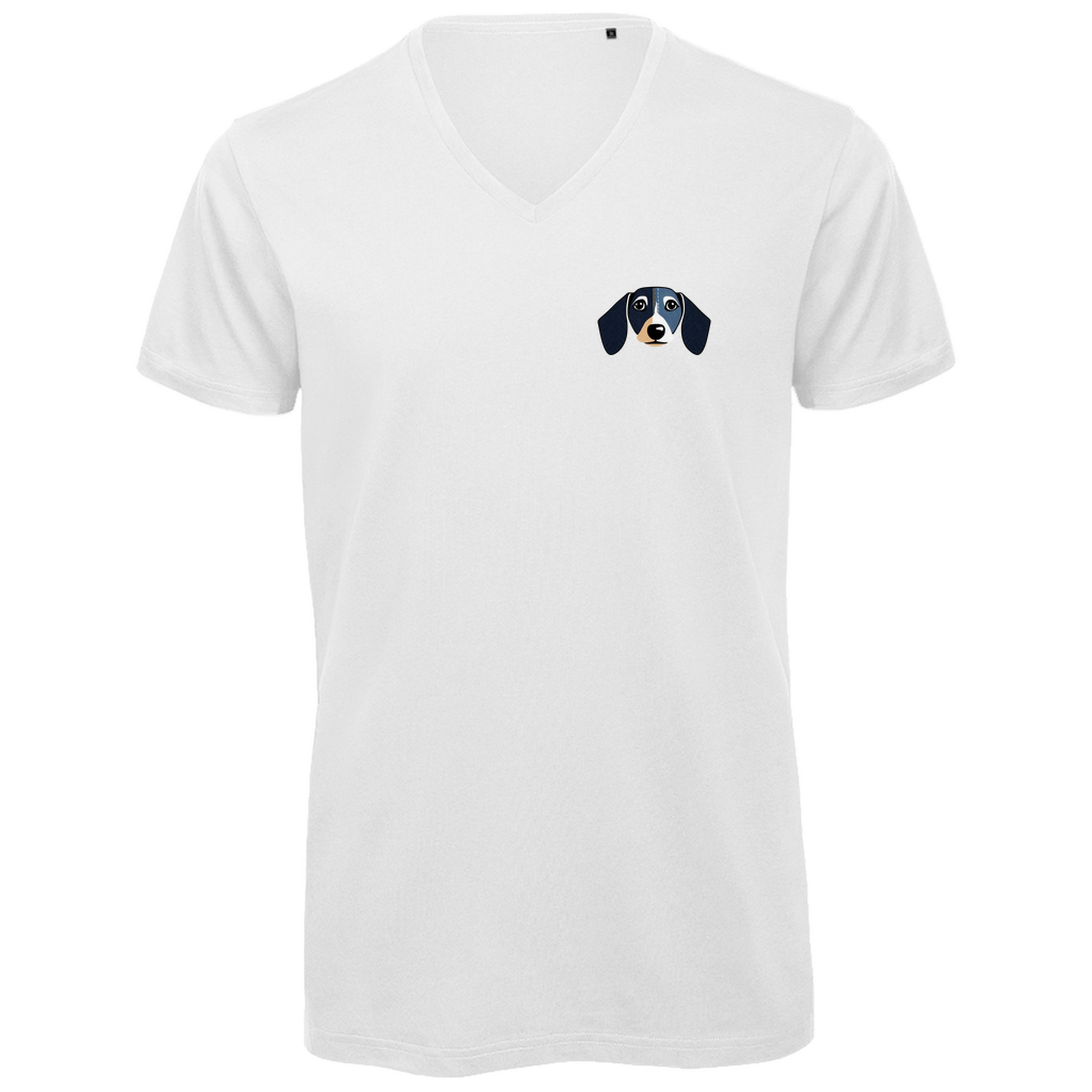 Männer Premium Bio V-Ausschnitt T-Shirt mit Denim Dackel Print