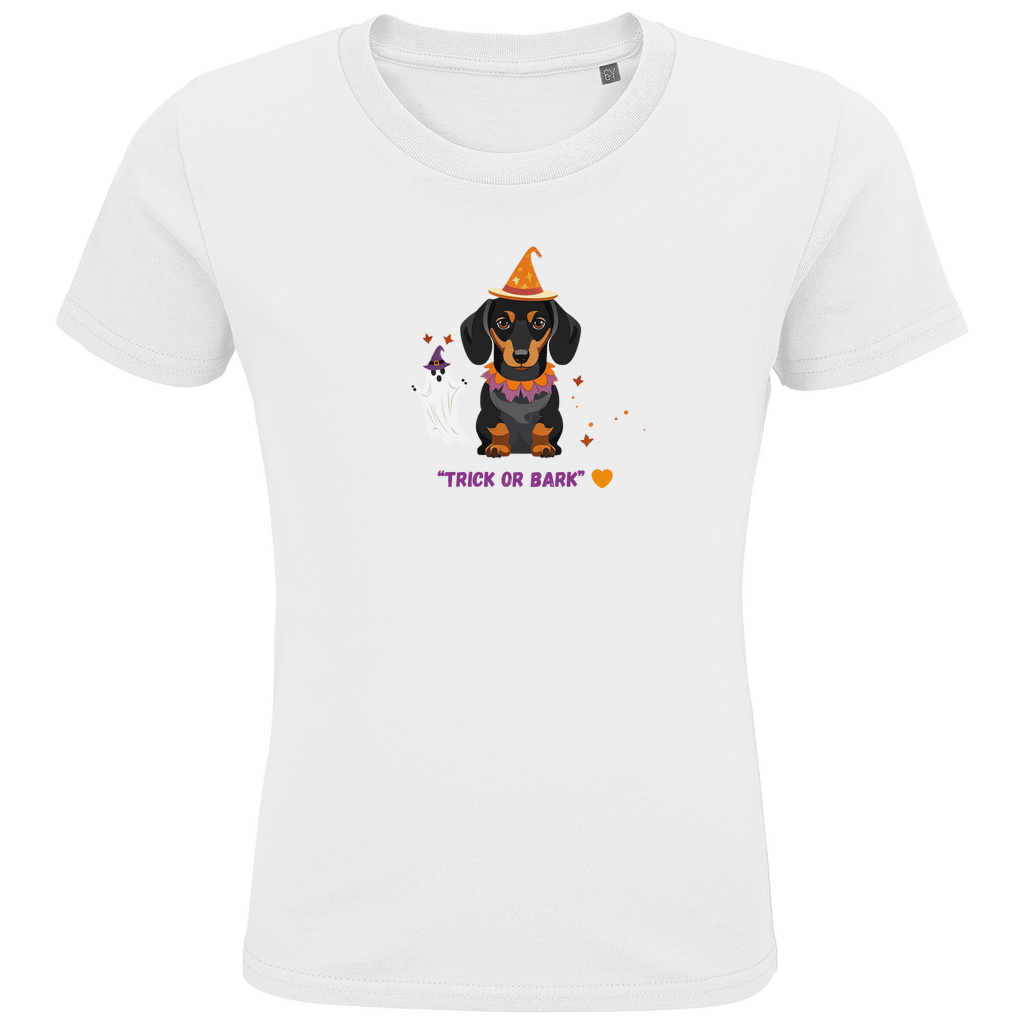Kids Premium Bio T-Shirt mit Halloween Dackel Motiv "Trick or Bark"