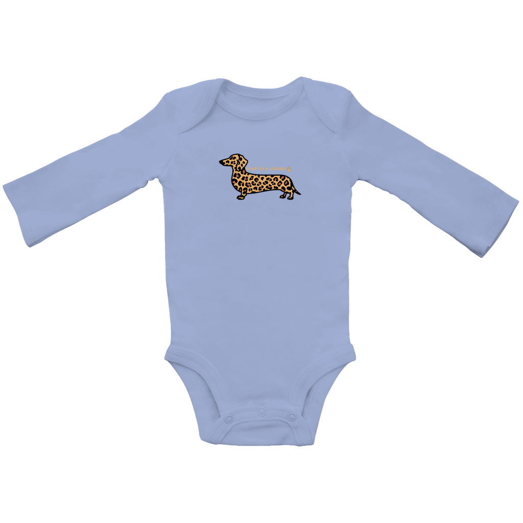 Baby Bio Bodysuite Langarm mit süßem Dackel "Heart of a Leopard" Motiv