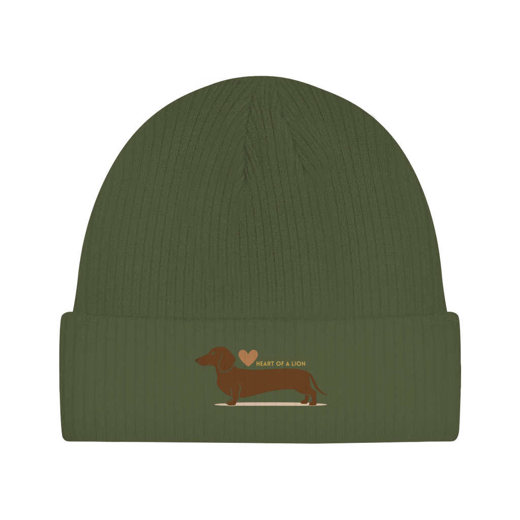 Angesagter Baumwoll Beanie mit Heart of a Lion Dackel Motiv