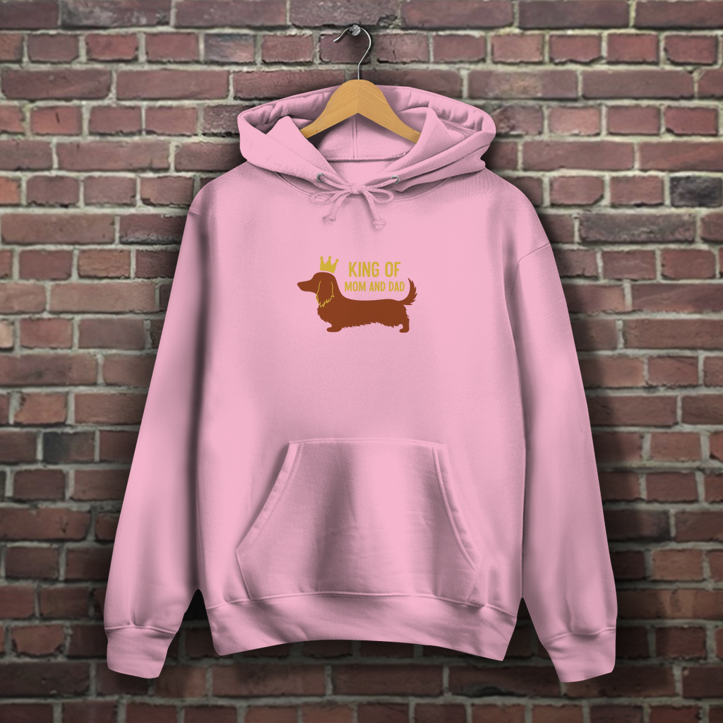 Dackel Hoodie mit Longhair Dachshund und Zitat "King of Mom & Dad"