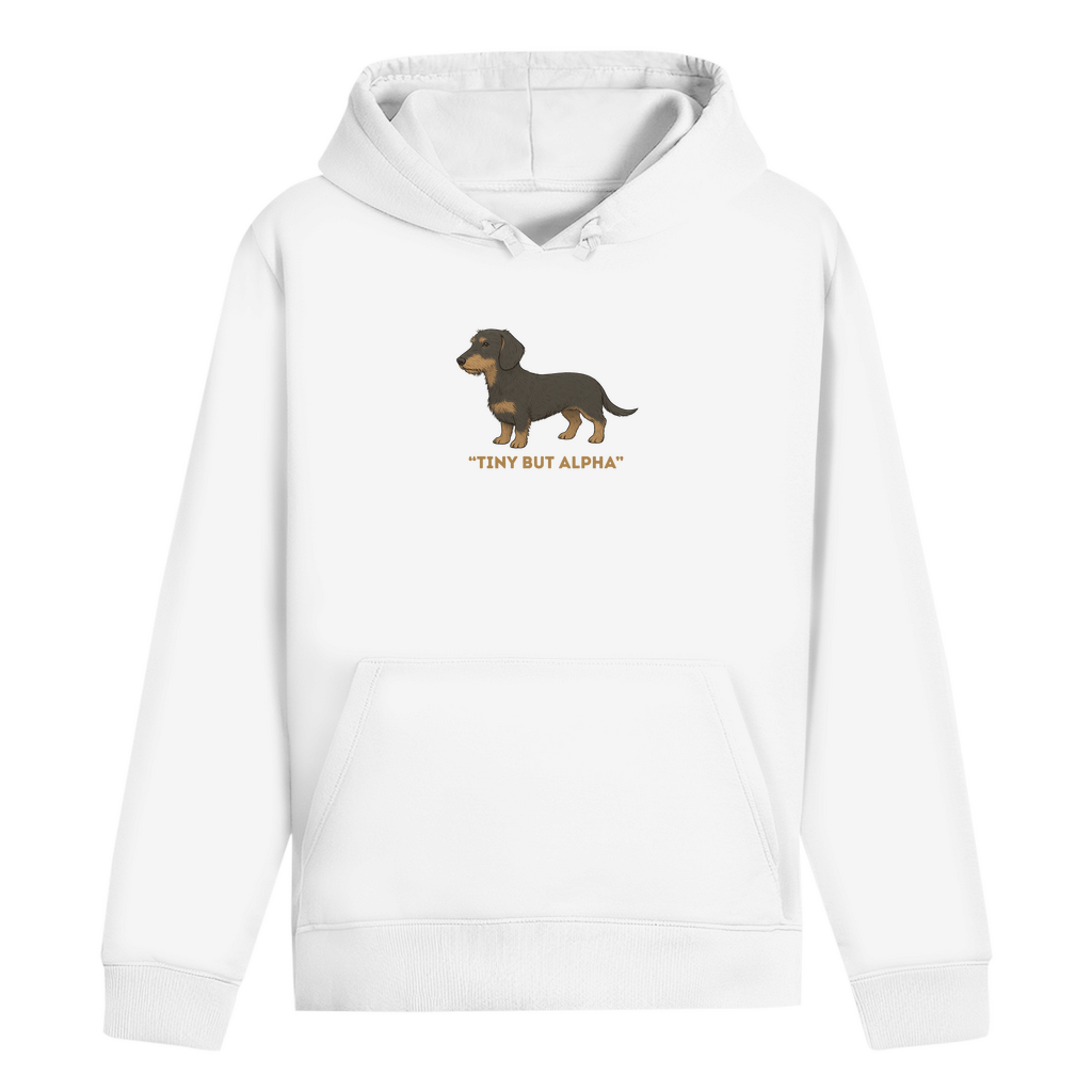 Hoodie für Männer mit Rauhaar Dackel Motiv und Spruch "Tiny But Alpha"