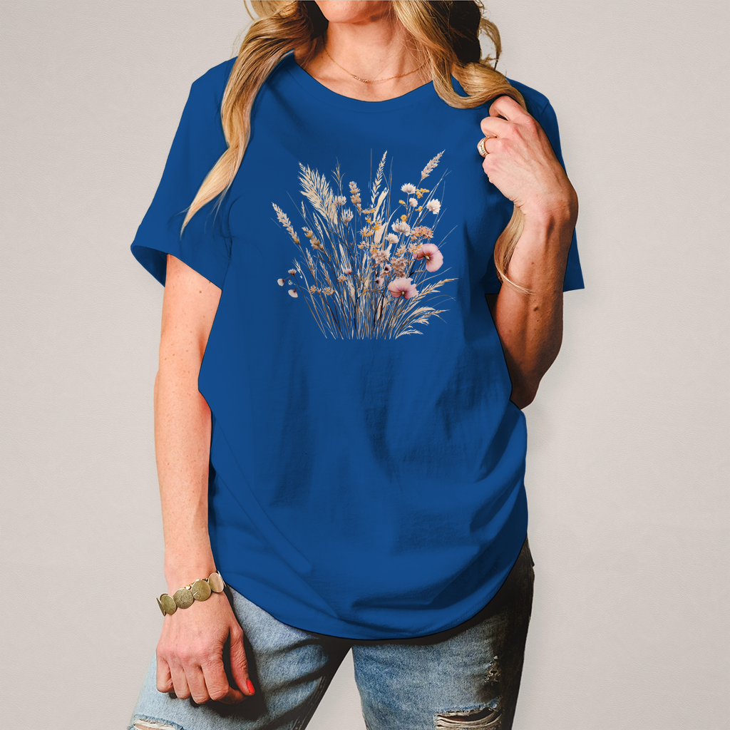 Damen T-Shirt mit Wild-Blumenwiese blau