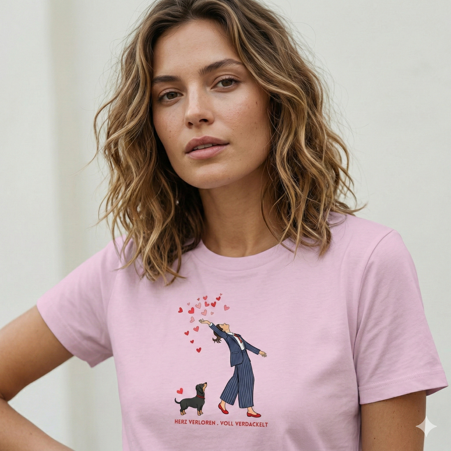 Dackel T-Shirt Damen mit Herzmotiv | Herz verloren rosa | GLAM ART Shop