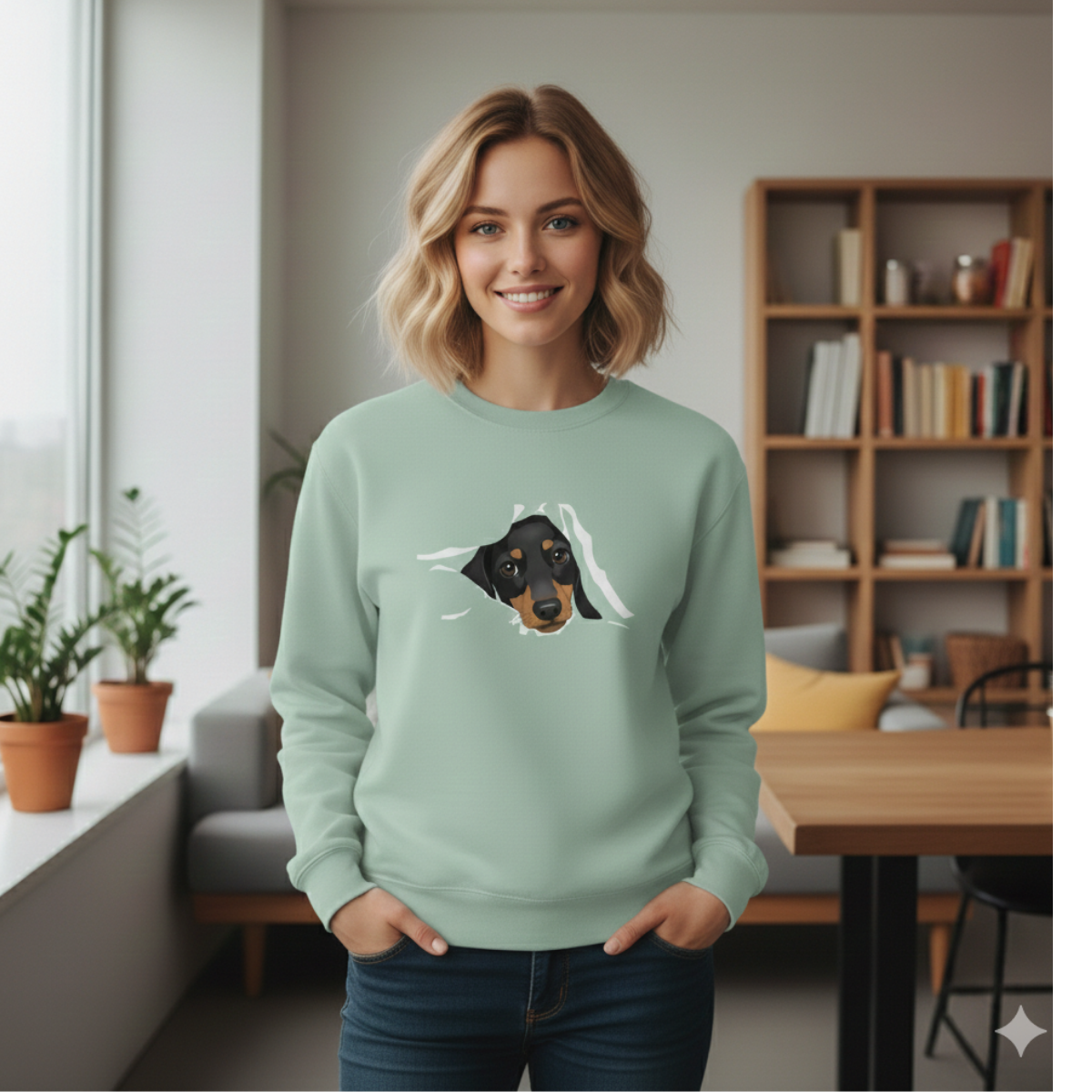 Sweatshirt mit Dackel-Blick Print für Sie&Ihn - Premium Bio Sweatshirt Puppy Look