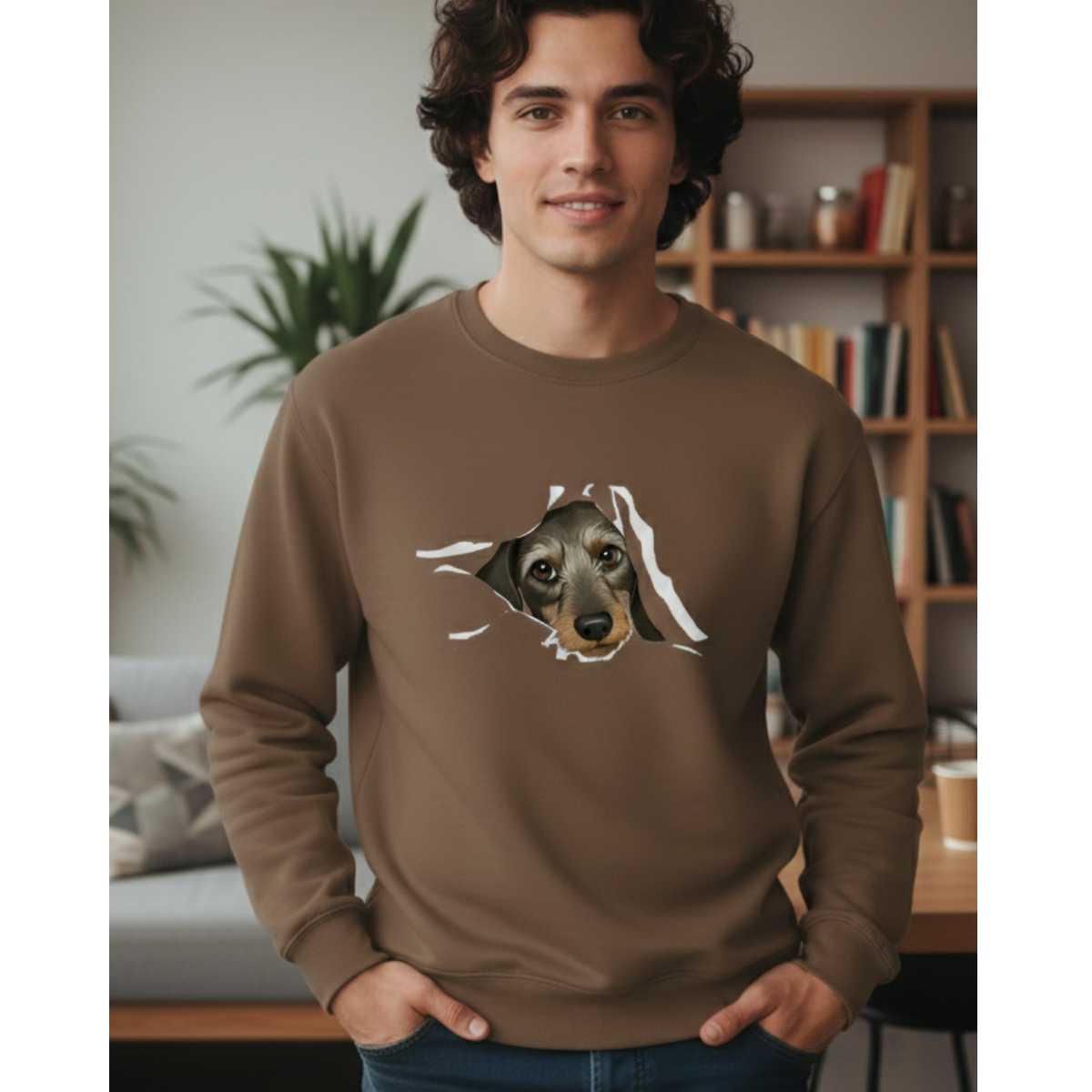 Sweatshirt mit Rauhaardackel Puppy super süß - Premium Bio Sweatshirt