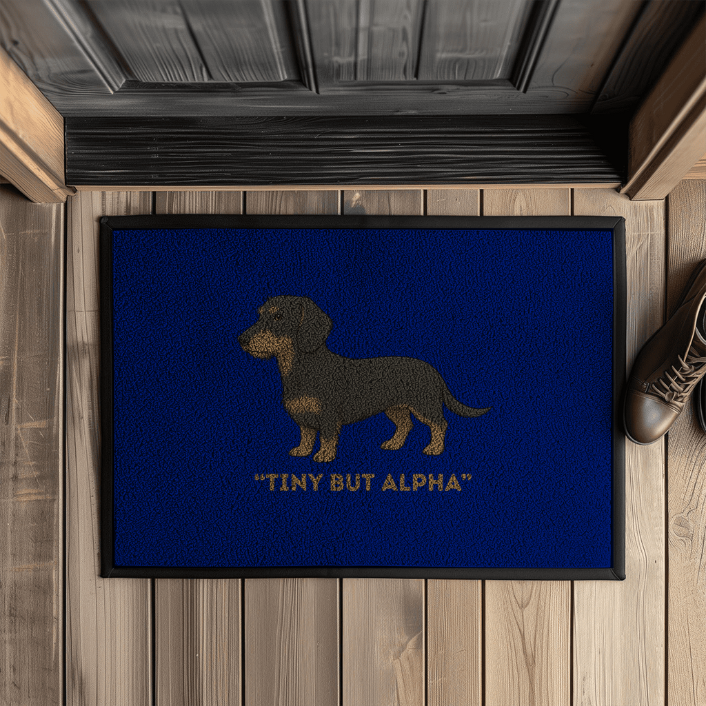 Fußmatte mit Gummirand und Rauhaar Dackel Print Motiv als Geschenkidee