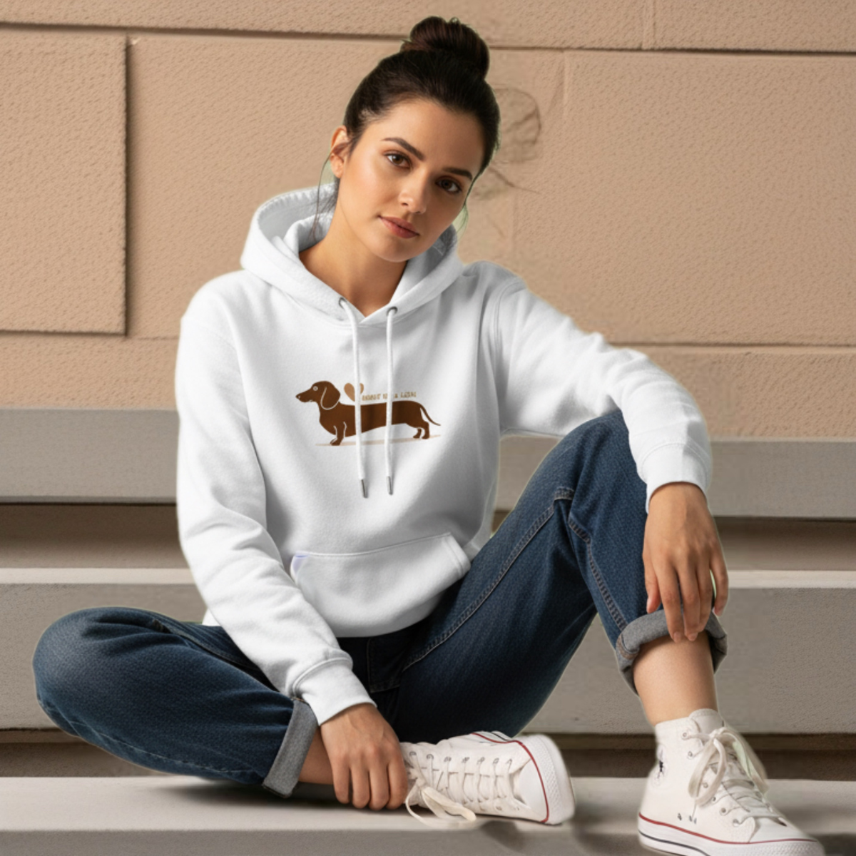 Damen Dackel Hoodie mit lustigem Print Motiv