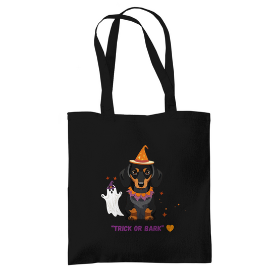 Tragetasche mit lustigem Dackel Halloween "Trick or Bark" Print