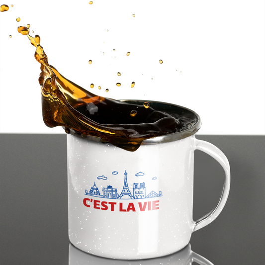 Enamel mug with French quote "paris mon amour"