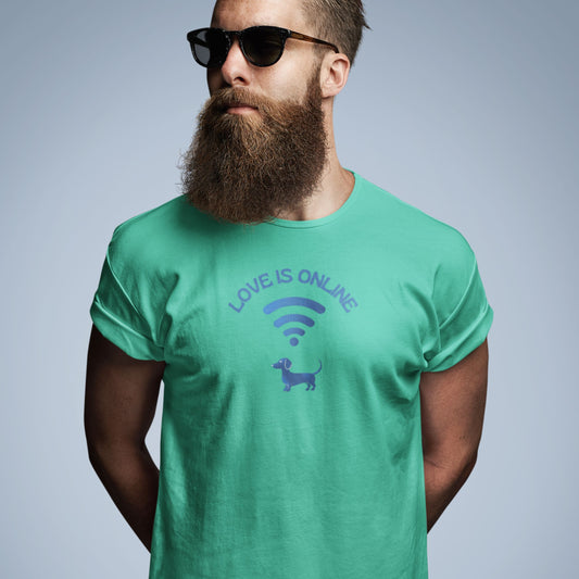 Herren Dackel Cotton T-Shirt mit lustigem Print WIFI Icon Dackel Vibes