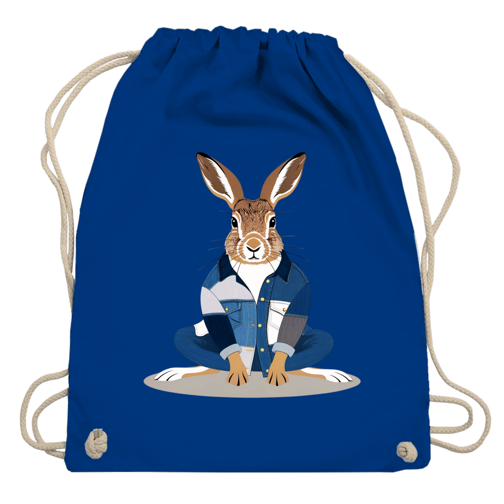 Turnbeutel blau mit Hasen Print Motiv vorne