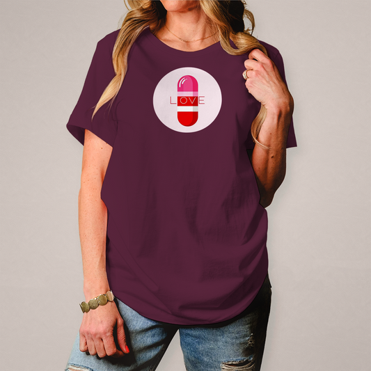 Damen T-Shirt Pop Art, Love bordeaux