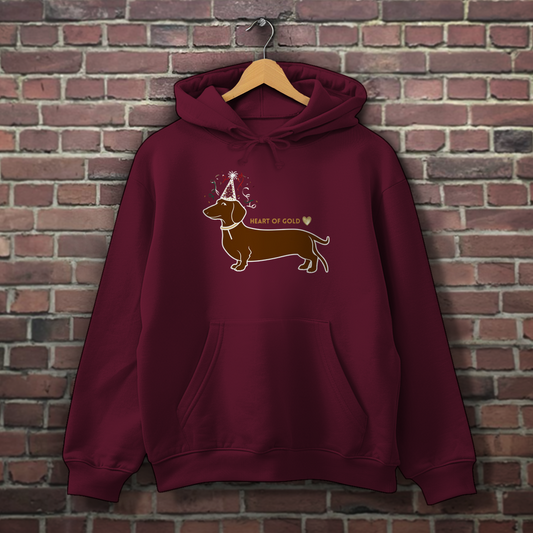 Stylischer Dackel Damen Hoodie mit Printmotiv als Geschenkidee mit Herz