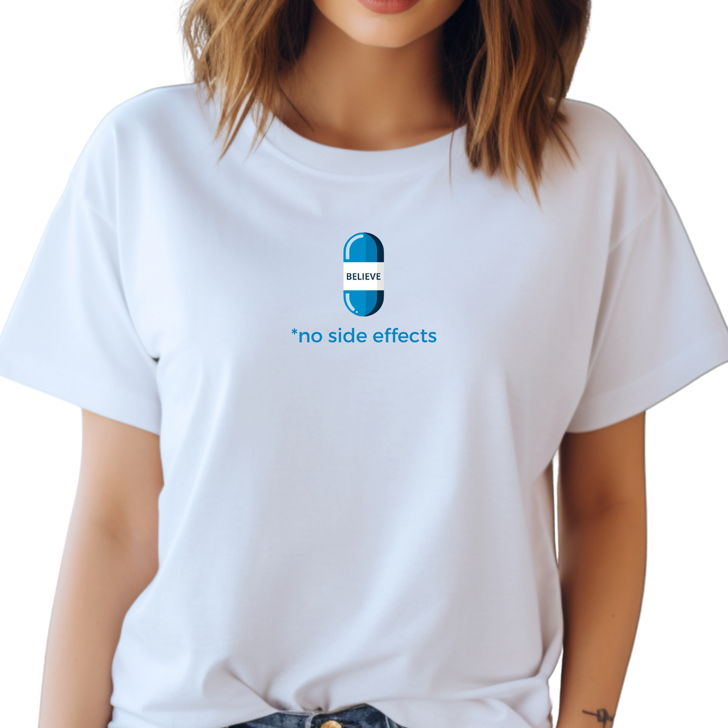 Damen T-Shirt Shirt mit Motivations Zitat BELIEVE