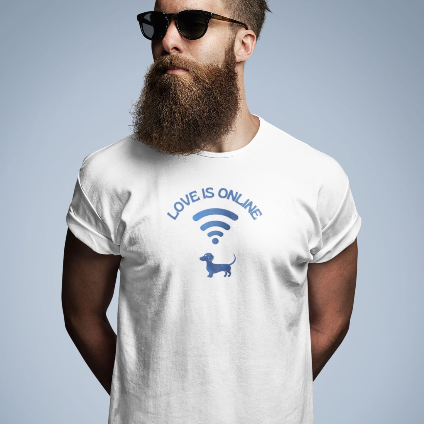 Herren Dackel Cotton T-Shirt mit lustigem Print WIFI Icon Dackel Vibes
