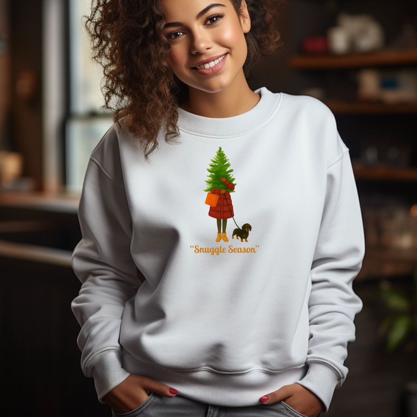 Weihnachts Sweatshirt Bio Premium mit Dackel Print "Snuggle Season"