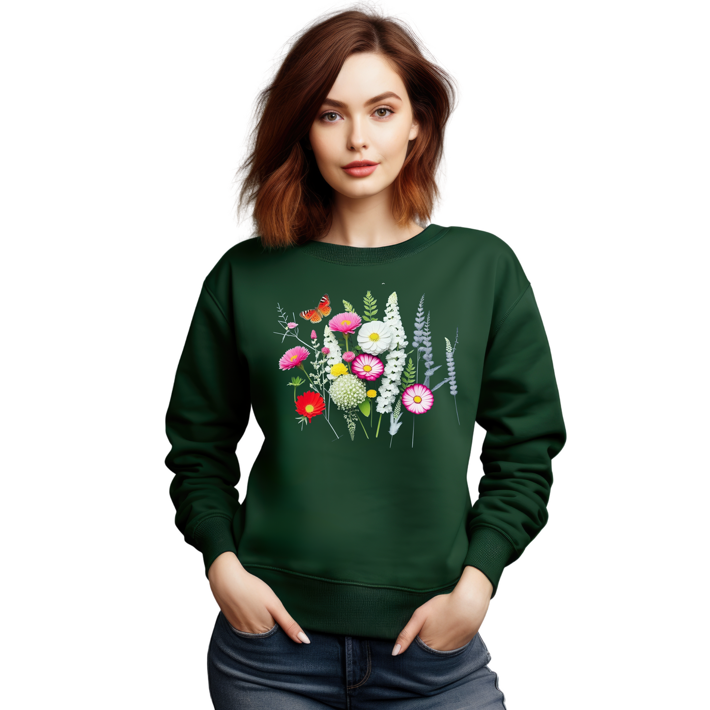 Damen Sweatshirt mit Wiesenblumen Motiv