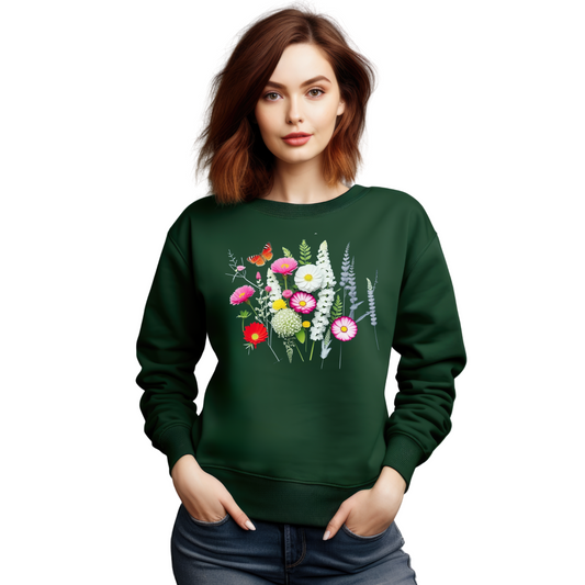 Damen Sweatshirt mit Wiesenblumen Motiv