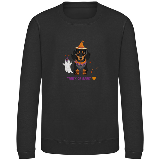 Kinder Sweatshirt Halloween Motiv und Dackel Zitat "Trick or Bark"