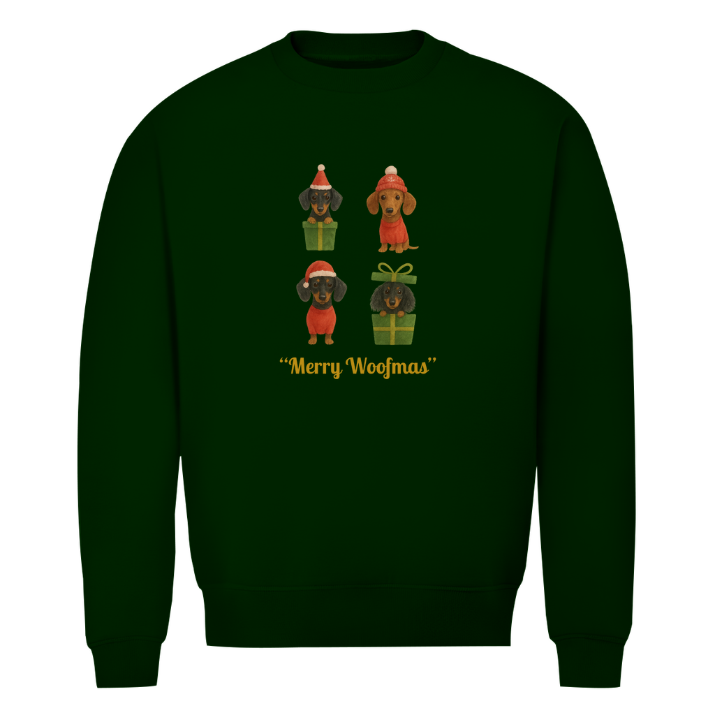 Unisex Premium Bio Sweatshirt mit Dackel Motiv "Merry Woofmas"