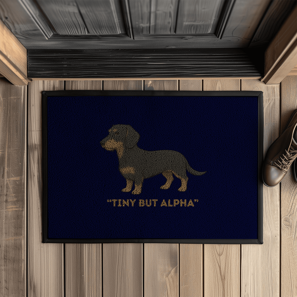 Fußmatte mit Gummirand und Rauhaar Dackel Print Motiv als Geschenkidee