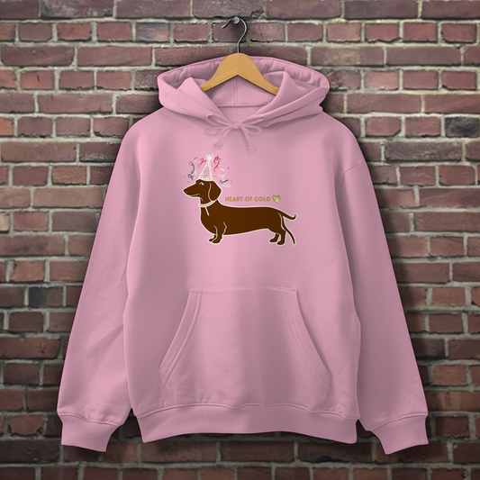 Stylischer Dackel Damen Hoodie mit Printmotiv als Geschenkidee mit Herz