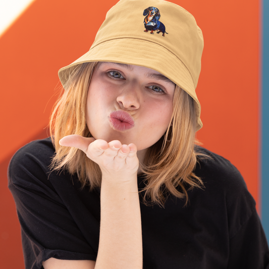 Bucket Hat mit Denim Dackel Print