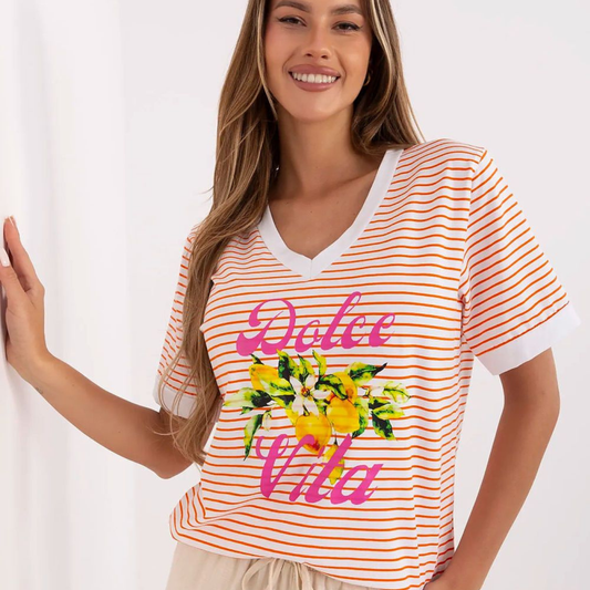 Ringel Damen T-Shirt mit Dolce Vita Print