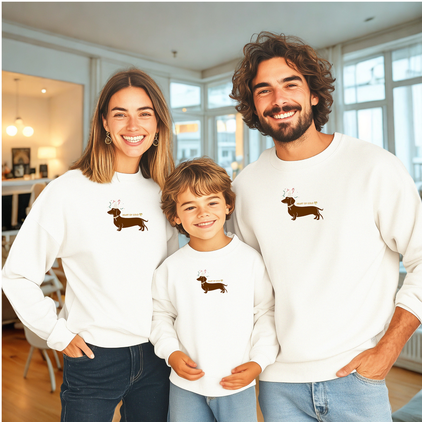 Premium Bio Sweatshirt für die Familie zu Silvester mit lustigem Party Dackel Motiv
