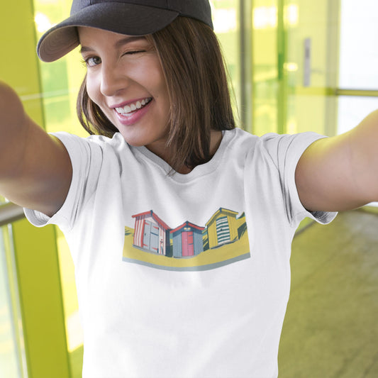 Premium Damen T-Shirt mit Strandhaus Print in Neon Farben