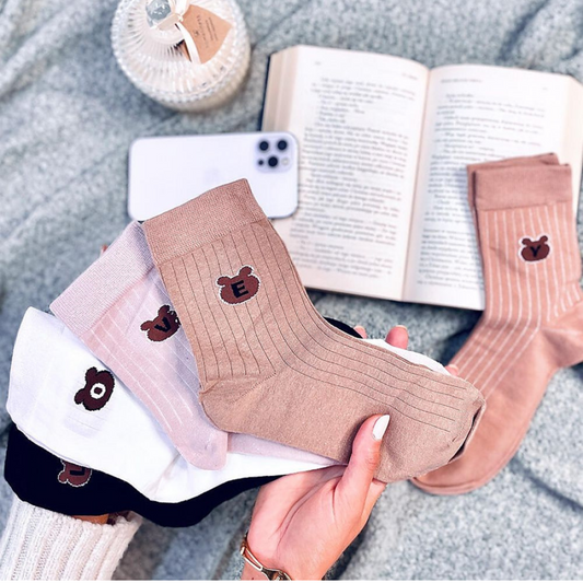 5 er Pack Socken für Damen mit Teddybär Motiv