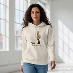 Premium Bio Hoodie für Frauen mit Fashion Dackel Design und  Spruch "Mein Herz. An der Leine"