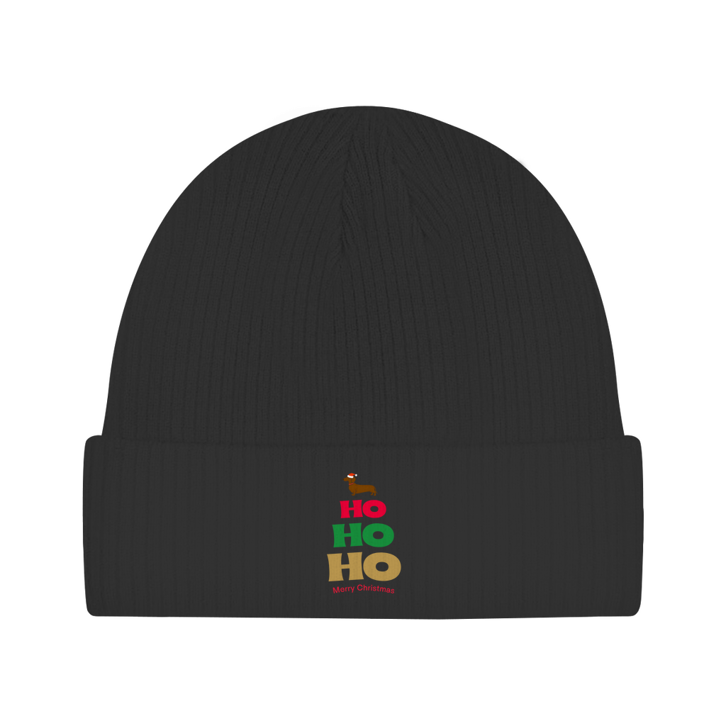 Weihnachtlicher Beanie mit lustigem Motiv und HO HO HO Dackel - Uniex