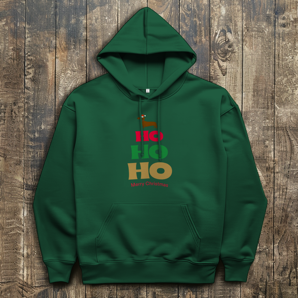 Unisex Weihnachts Hoodie mit HO HO HO Dackel Print als Geschenkidee
