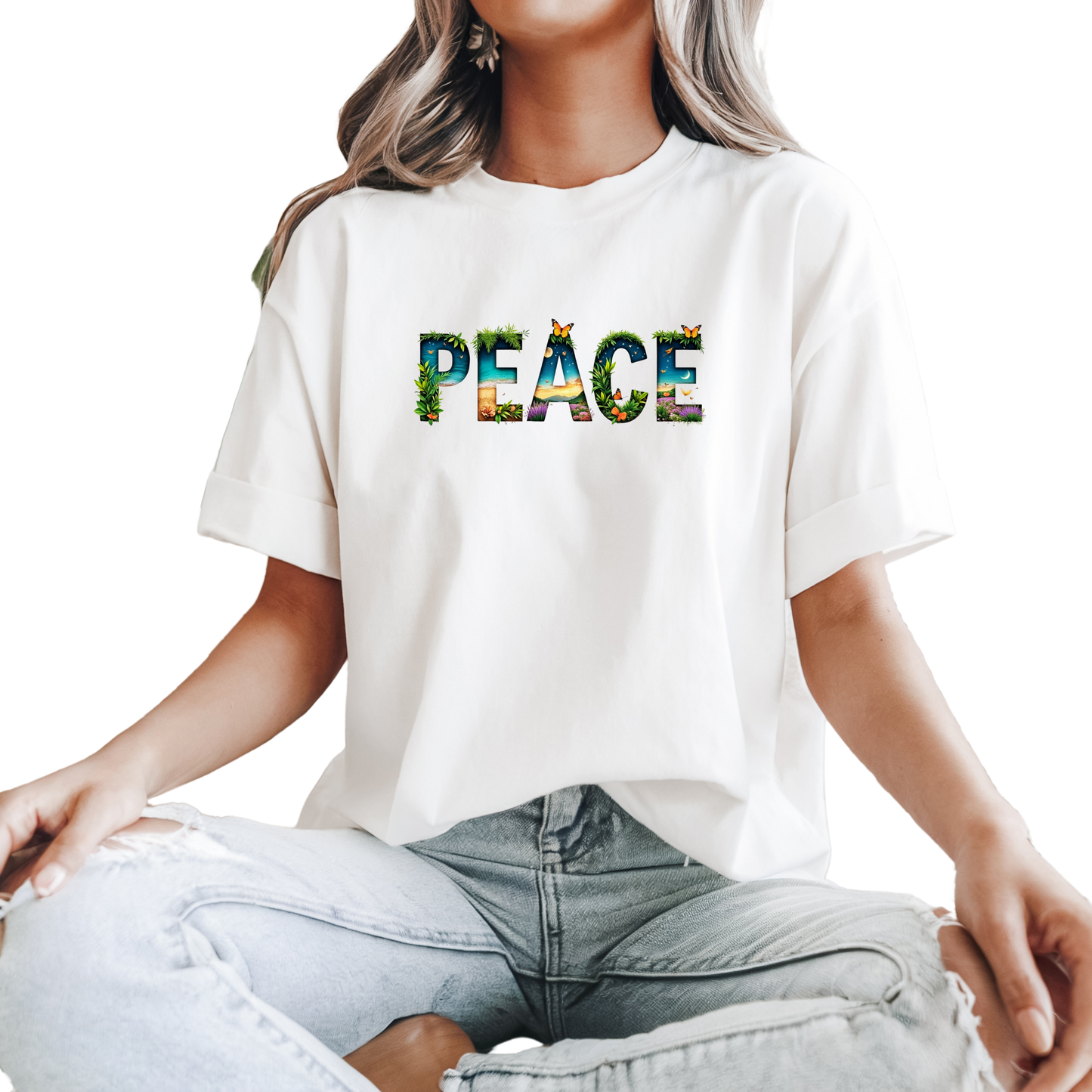 Oversized Boho T-Shirt Peace & Safe the planet