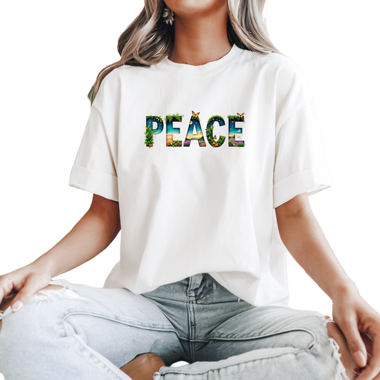 Oversized Boho T-Shirt Peace & Safe the planet