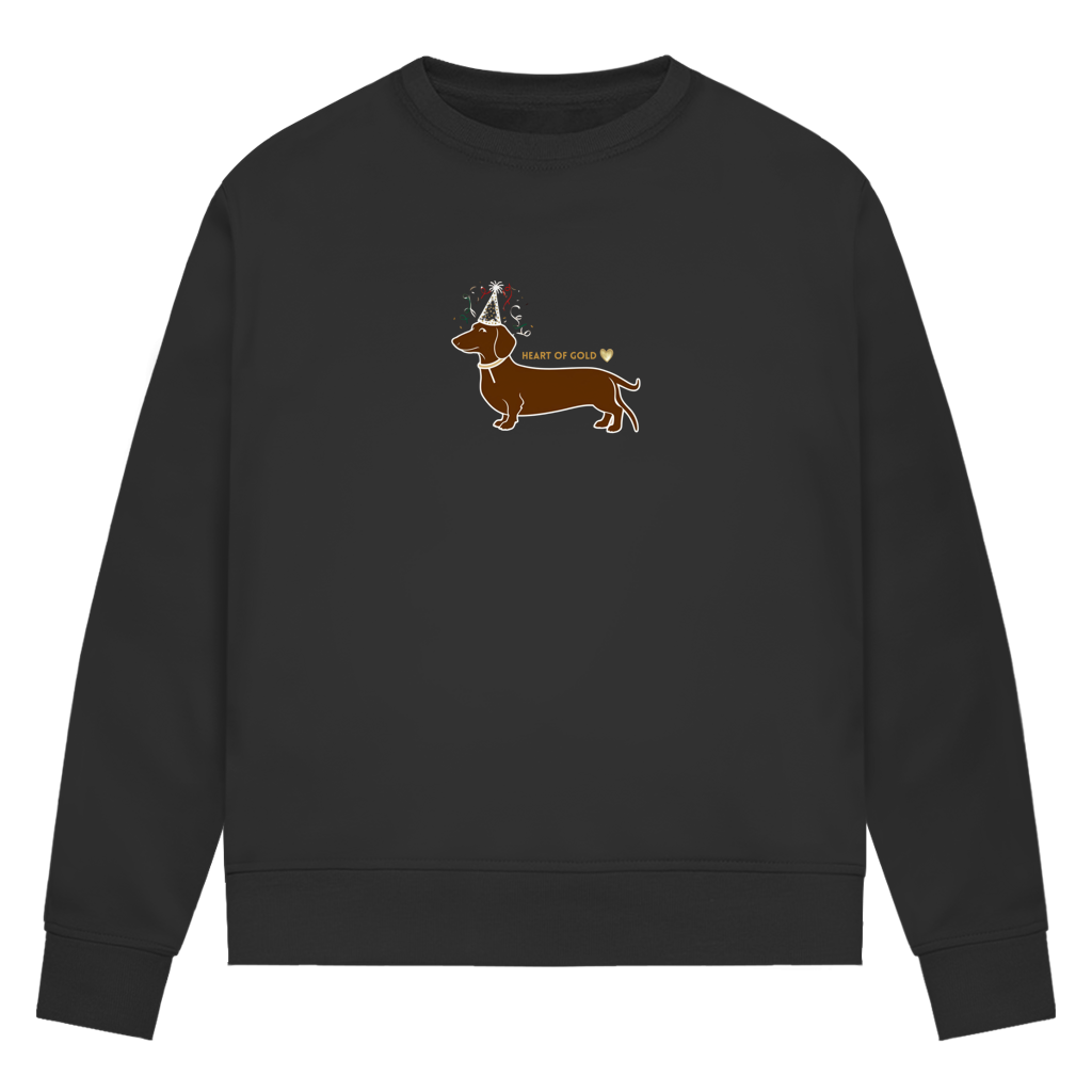 Premium Bio Sweatshirt für die Familie zu Silvester mit lustigem Party Dackel Motiv