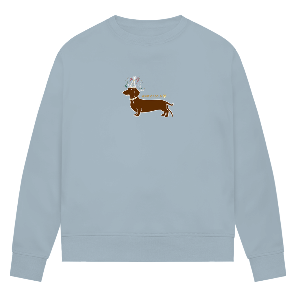 Premium Bio Sweatshirt für die Familie zu Silvester mit lustigem Party Dackel Motiv